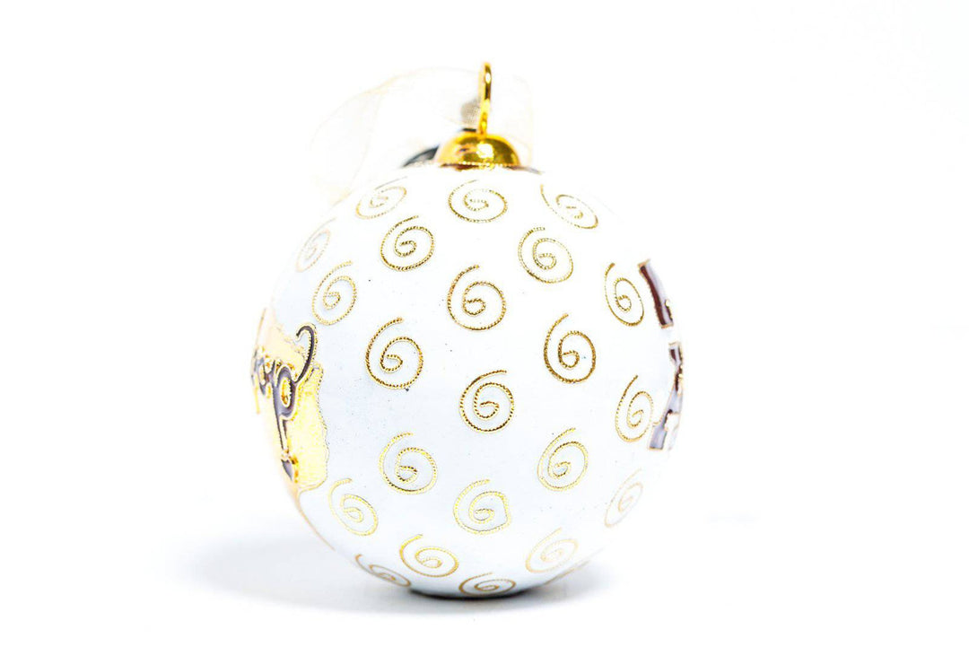 Texas A&M Aggie 'Deep in the Heart of Whoop' White Background Round Cloisonné Christmas Ornament