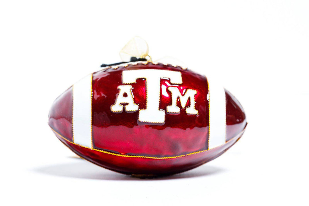 Texas A&M Aggie Football Shape Maroon Cloisonné Christmas Ornament