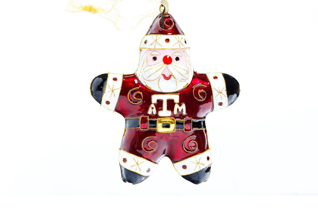Texas A&M University Aggies Jolly Santa Shape Maroon Cloisonné Christmas Ornament