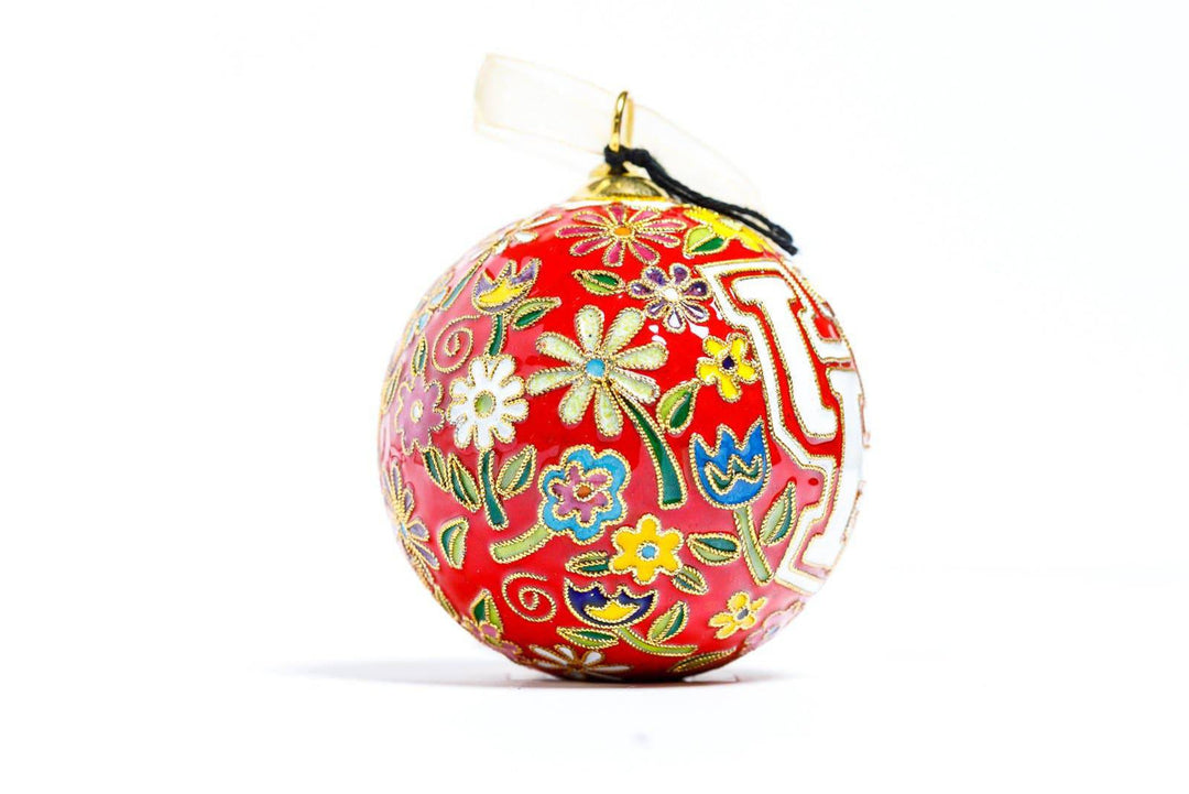 University of Houston Cougars Flower Power Round Cloisonné Christmas Ornament - Red