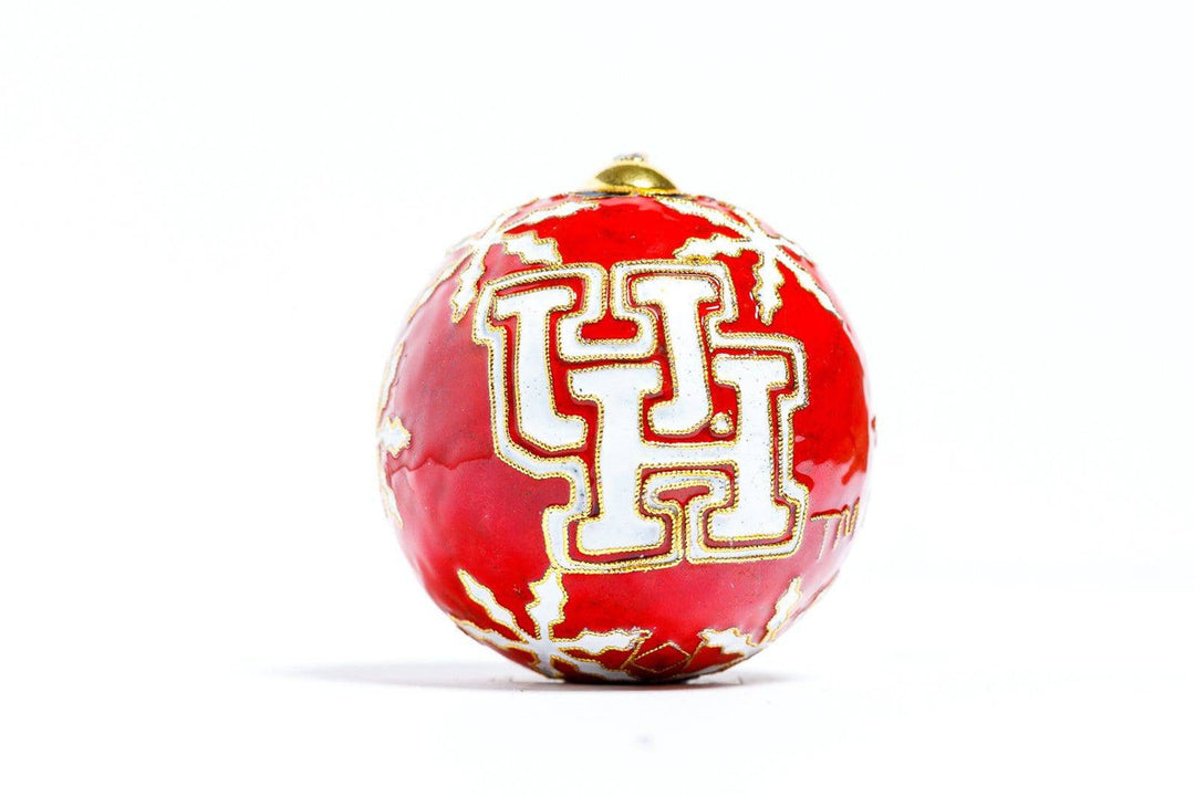 University of Houston Cougars White Snowflakes Round Cloisonné Christmas Ornament - Red