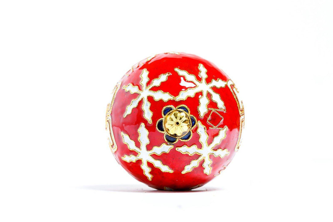 University of Houston Cougars White Snowflakes Round Cloisonné Christmas Ornament - Red