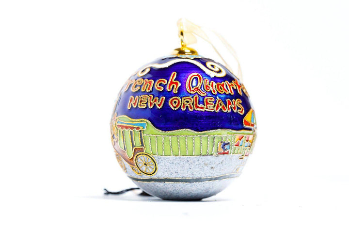 French Quarter, New Orleans, Jackson Square Round Night Scene Cloisonné Christmas Ornament