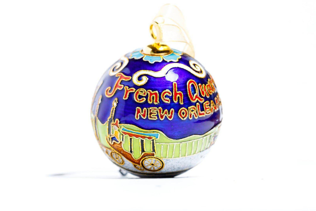 French Quarter, New Orleans, Jackson Square Round Night Scene Cloisonné Christmas Ornament