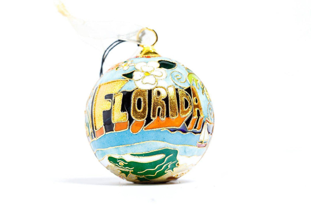 State of Florida Postcard Round Cloisonné Christmas Ornament