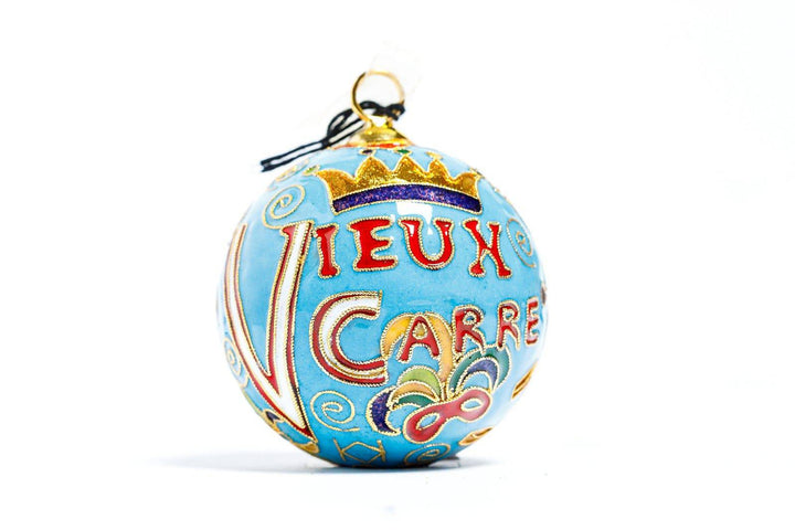 New Orleans 'Vieux Carre' French Quarter Map Round Cloisonné Christmas Ornament - Turquoise