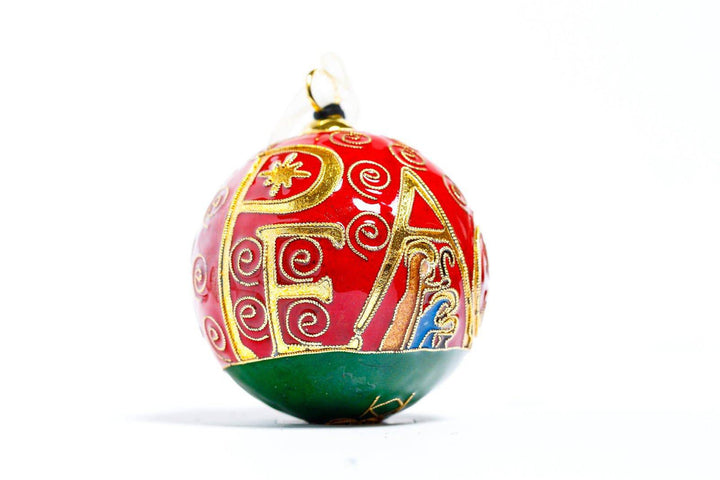 Peace with Holy Family Round Cloisonné Christmas Ornament - Red