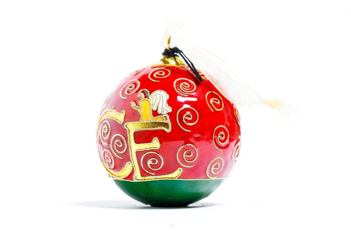 Peace with Holy Family Round Cloisonné Christmas Ornament - Red