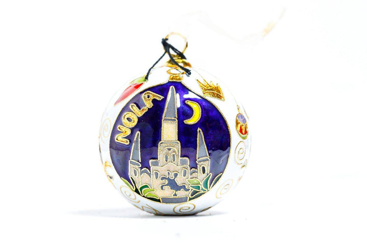 New Orleans 'NOLA' Vintange Hanging Ornaments St. Louis Cathedral Round Cloisonné Christmas Ornament
