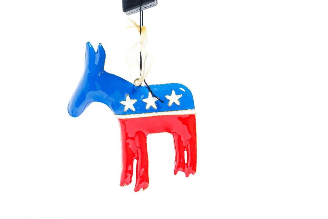 Democratic Party "Donkey" Shape Red White & Blue Cloisonné Christmas Ornament