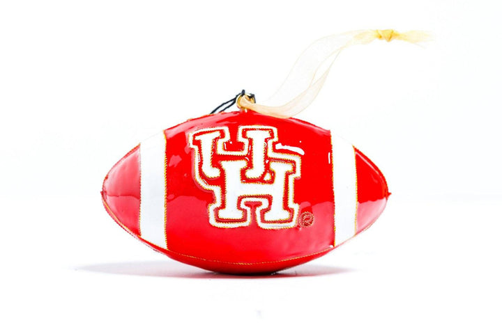 University of Houston Cougars Football Shape Red Cloisonné Christmas Ornament