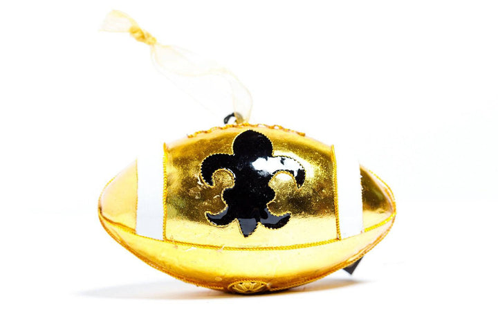 Fleur de Lis Metallic Gold Football Shape Cloisonné Christmas Ornament