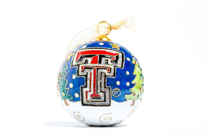 Texas Tech Red Raiders Snowman Family Christmas Scene Round Cloisonné Christmas Ornament