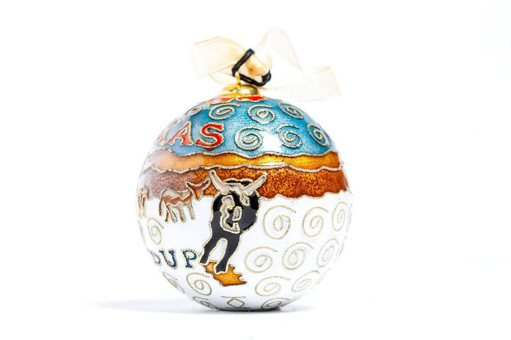 Texas 'Round Up' Roping Cowboy Round Cloisonné Christmas Ornament