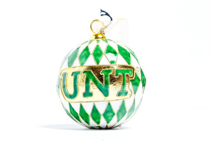 University of North Texas UNT Green & White Harlequin Round Cloisonné Christmas Ornament
