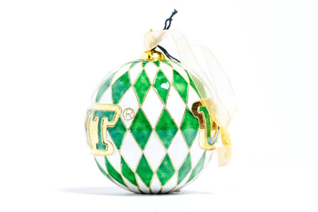 University of North Texas UNT Green & White Harlequin Round Cloisonné Christmas Ornament