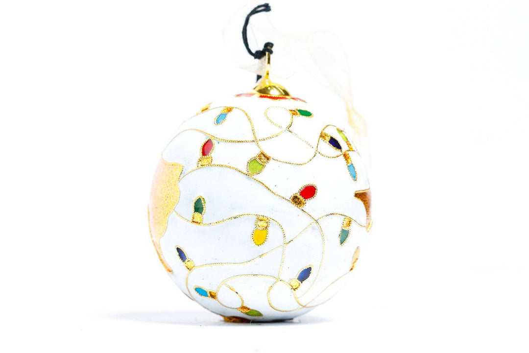 Texas in Gold Colorful Christmas Lights Round Cloisonné Christmas Ornament - White