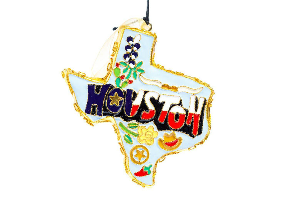 Houston, Texas Symbols of Texas State Shape Cloisonné Christmas Ornament Cloisonné Christmas Ornament