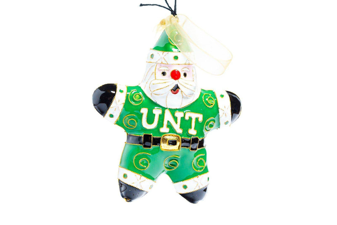 University of North Texas UNT Jolly Santa Shape Cloisonné Christmas Ornament