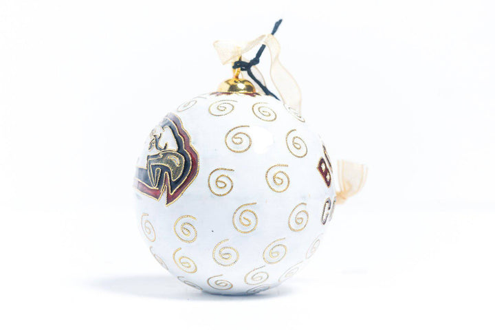 Boston College Eagles 'Boston College' Stacked & Eagle Logo White Background Round Cloisonné Christmas Ornament