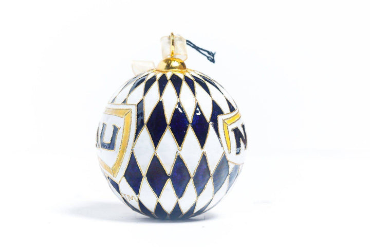 Northern Arizona University Blue & White Harlequin Round Cloisonné Christmas Ornament