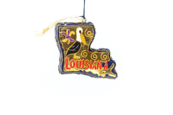 State of Louisiana State Shape with Pelican Cloisonné Christmas Ornament