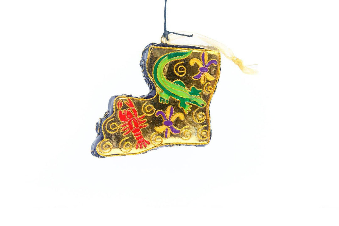 State of Louisiana State Shape with Pelican Cloisonné Christmas Ornament