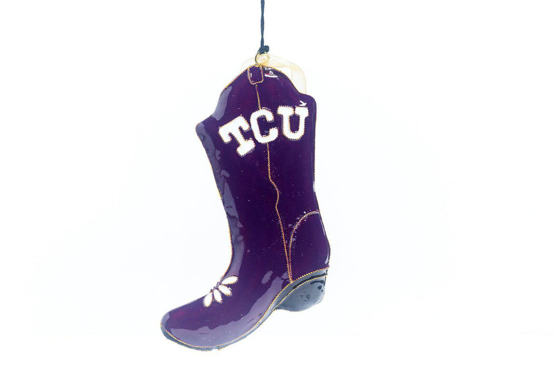 Texas Christian University TCU Horned Frogs Purple Boot Shape Cloisonné Christmas Ornament