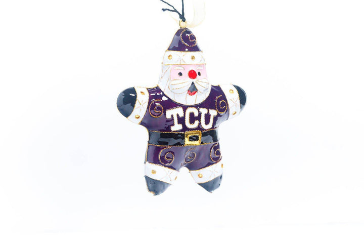 Texas Christian University TCU Horned Frogs Jolly Santa Shape Cloisonné Christmas Ornament