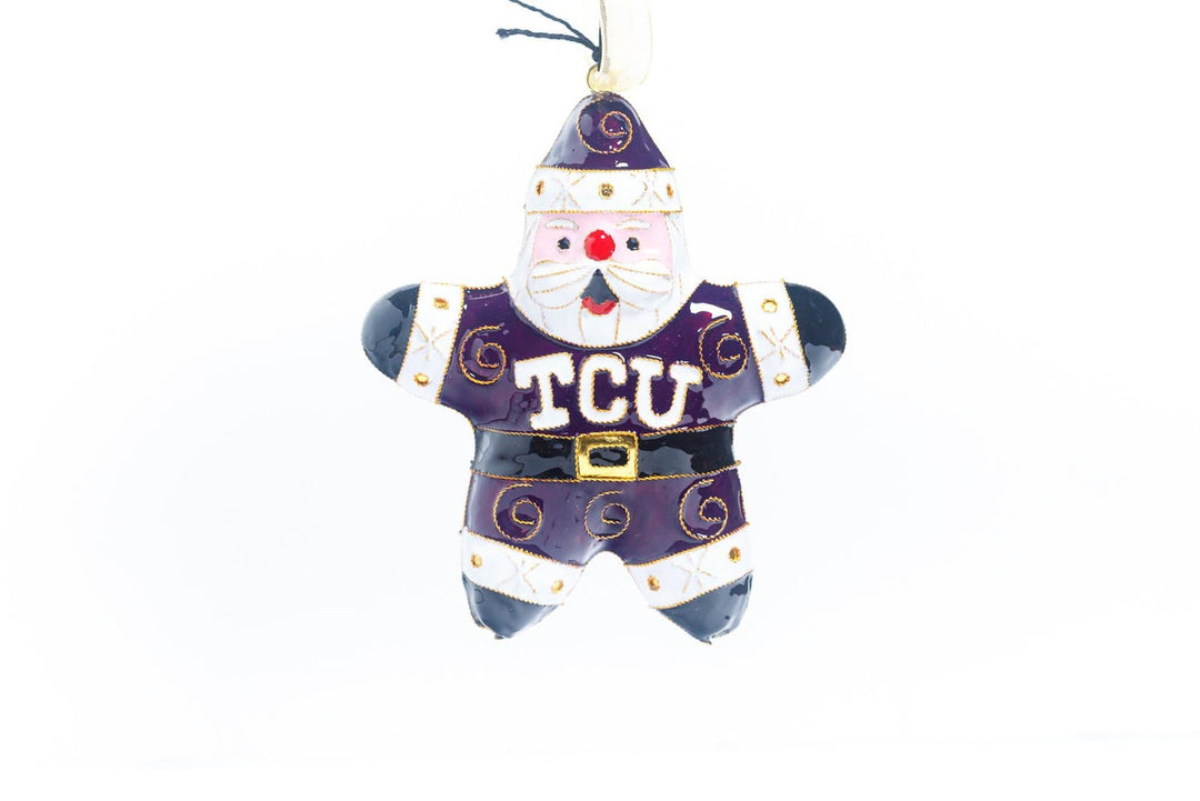 Texas Christian University TCU Horned Frogs Jolly Santa Shape Cloisonné Christmas Ornament