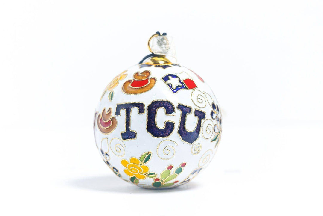Texas Christian University TCU Horned Frogs Symbols of Texas  Cloisonné Christmas Ornament - White