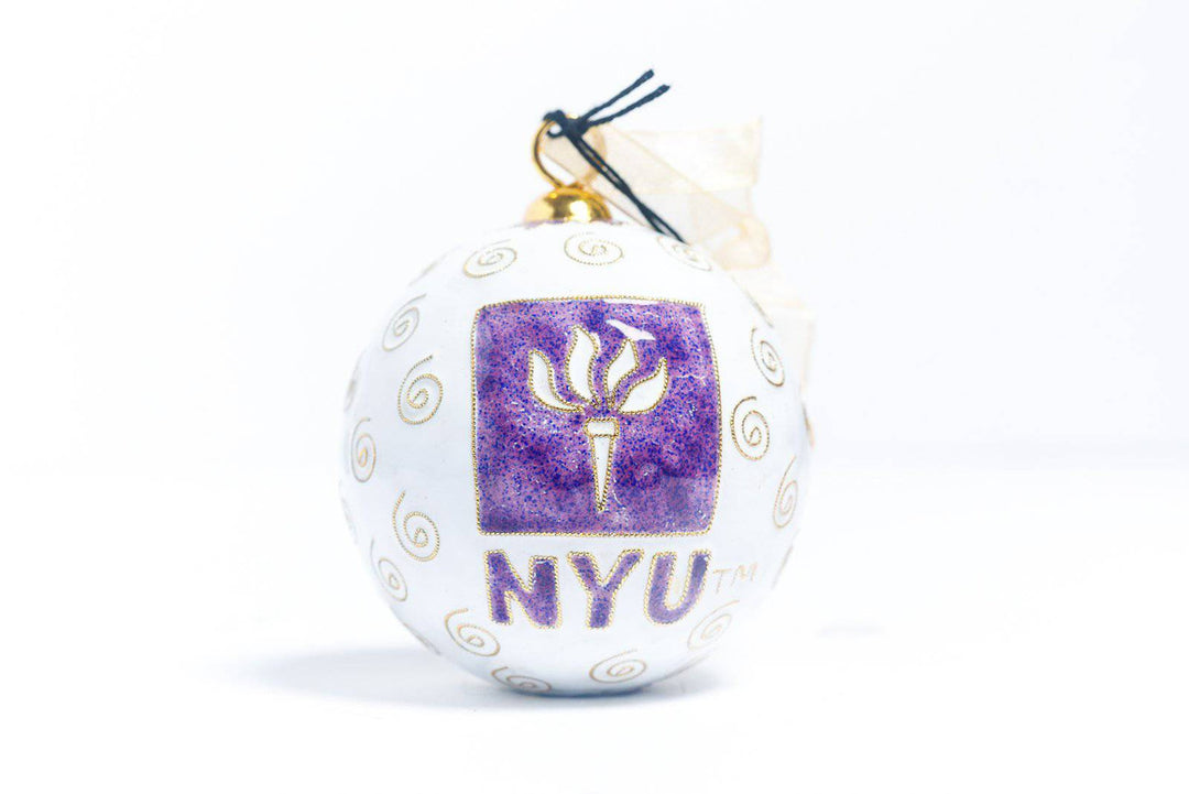 New York University NYU Logo White Background Round Cloisonné  Christmas Ornament