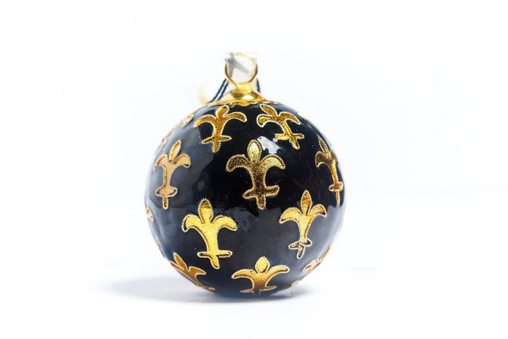 Gold Fleur de Lis Scattered Cloisonné Christmas Ornament - Black