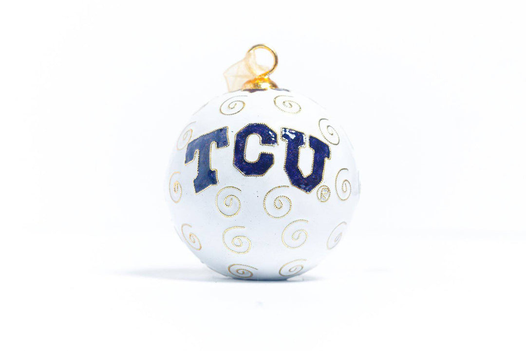 Texas Christian University TCU Horned Frogs TCU & Horned Frog Logos Round Cloisonné Christmas Ornament - White