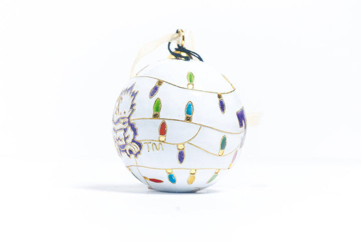 Texas Christian University TCU Horned Frogs Colorful Lights Round Cloisonné Christmas Ornament - White
