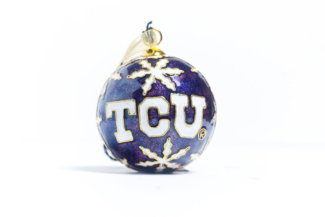 Texas Christian University TCU Horned Frogs Round Cloisonné Christmas Ornament - Purple