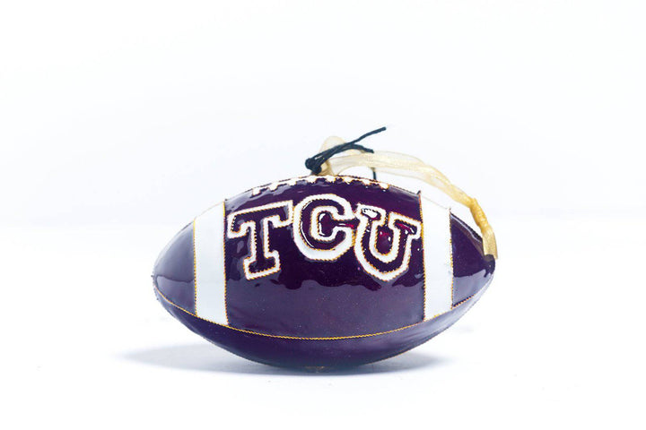 Texas Christian University TCU Horned Frogs Football Shape Purple Cloisonné Christmas Ornament