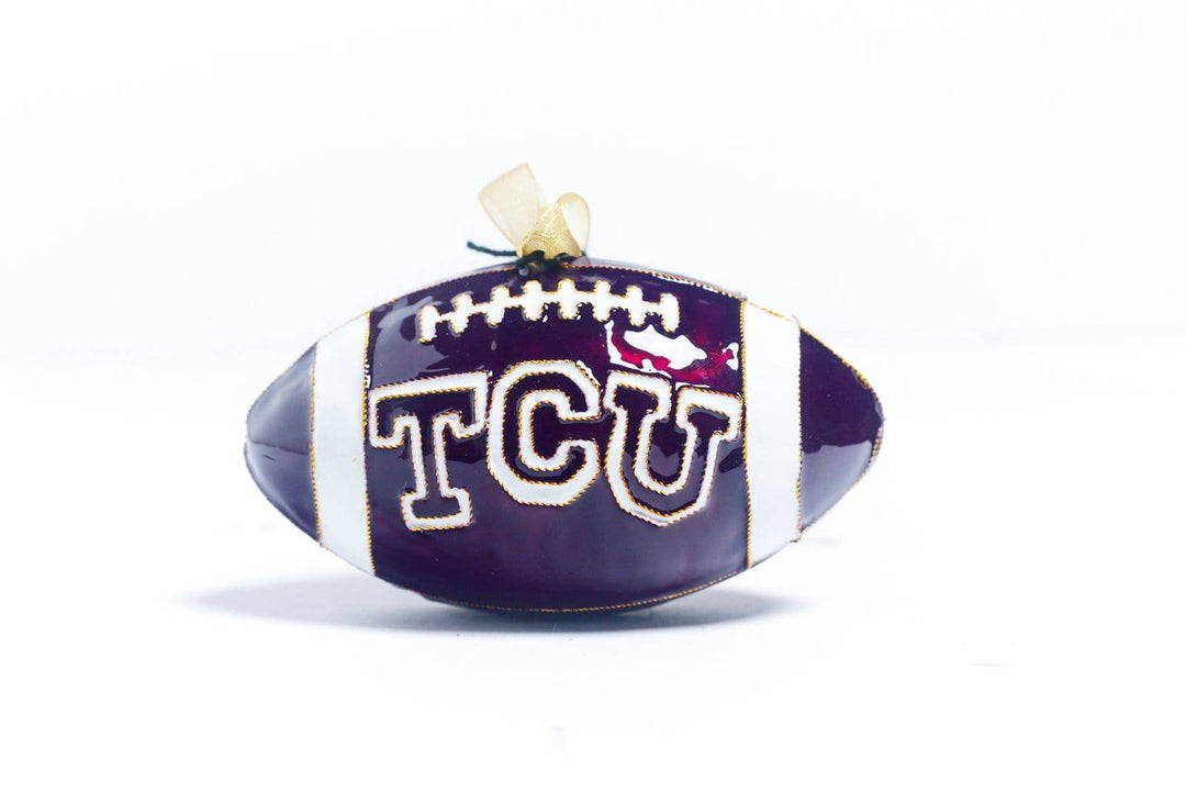 Texas Christian University TCU Horned Frogs Football Shape Purple Cloisonné Christmas Ornament