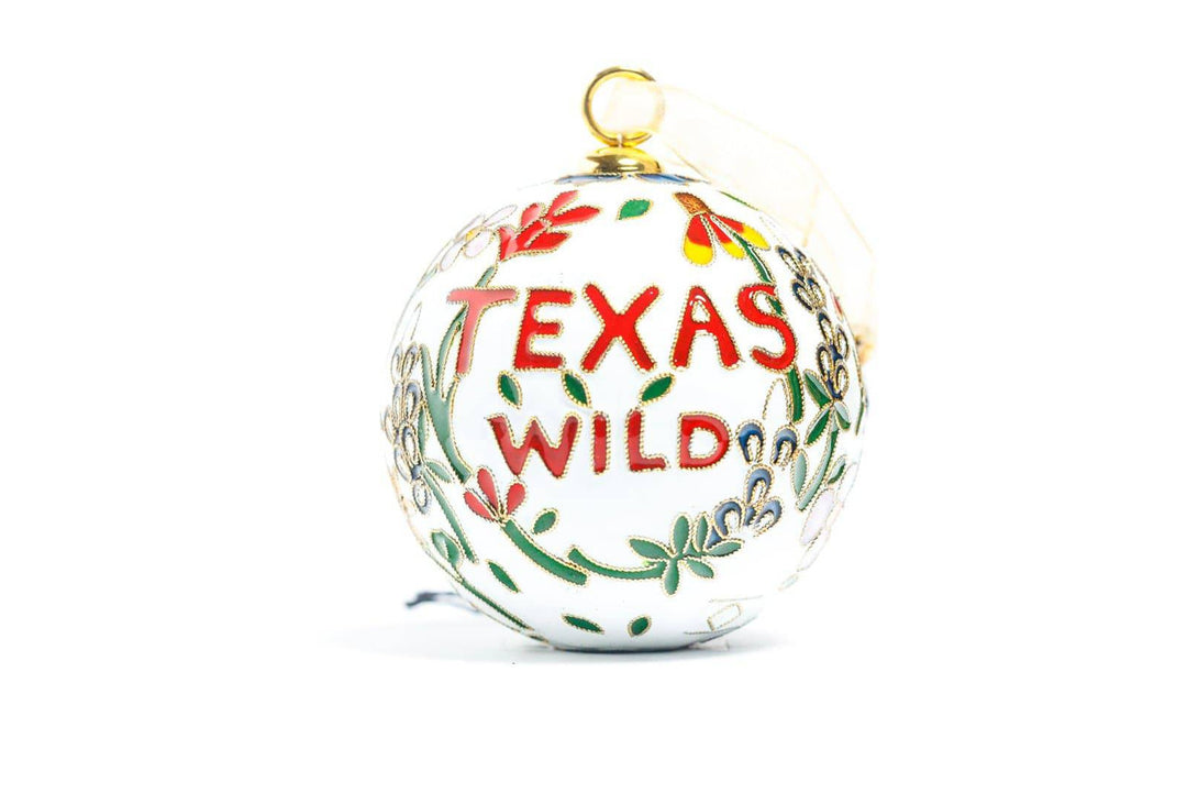Texas Wild' Texas Wildflower Round Cloisonné Christmas Ornament - White