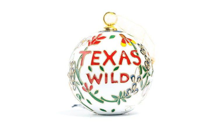 Texas Wild' Texas Wildflower Round Cloisonné Christmas Ornament - White
