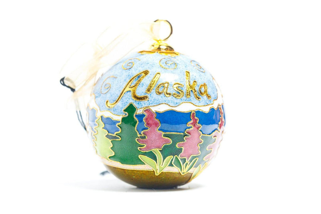 Alaska Mountain Landscape with Fireweed Round Cloisonné Christmas Ornament
