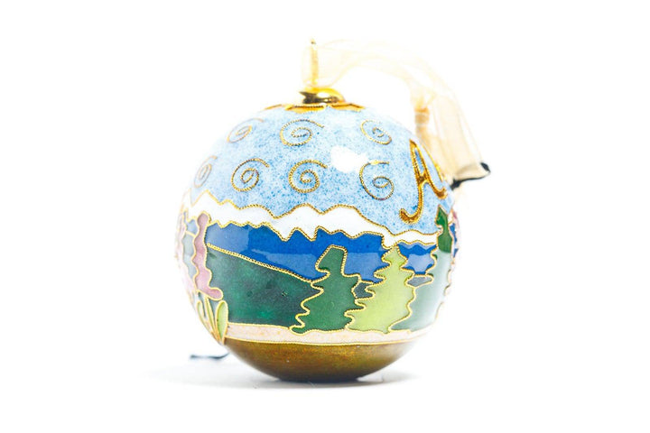 Alaska Mountain Landscape with Fireweed Round Cloisonné Christmas Ornament