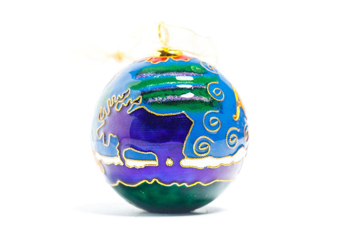 Alaska Northern Lights, State Shape, Moose, Denali Round Cloisonné Christmas Ornament