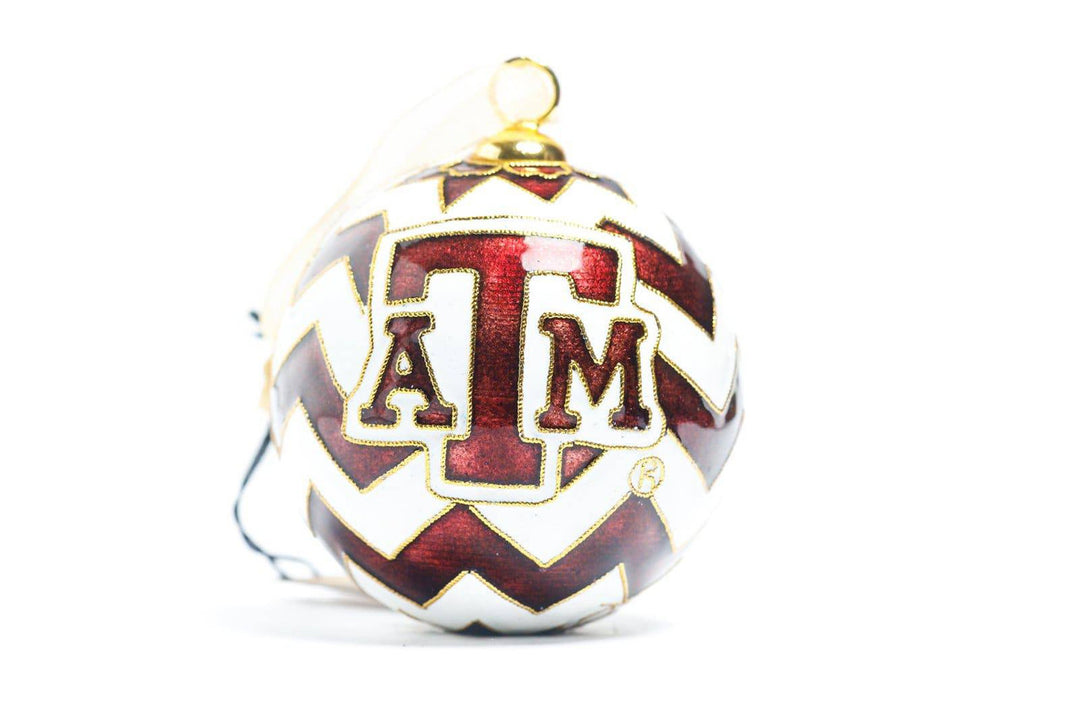 Texas A&M Aggie Maroon & White Chevron Round Cloisonné Christmas Ornament