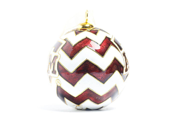 Texas A&M Aggie Maroon & White Chevron Round Cloisonné Christmas Ornament