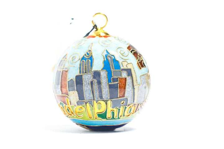Philadelphia Pennsylvania Cityscape Round Cloisonné Christmas Ornament