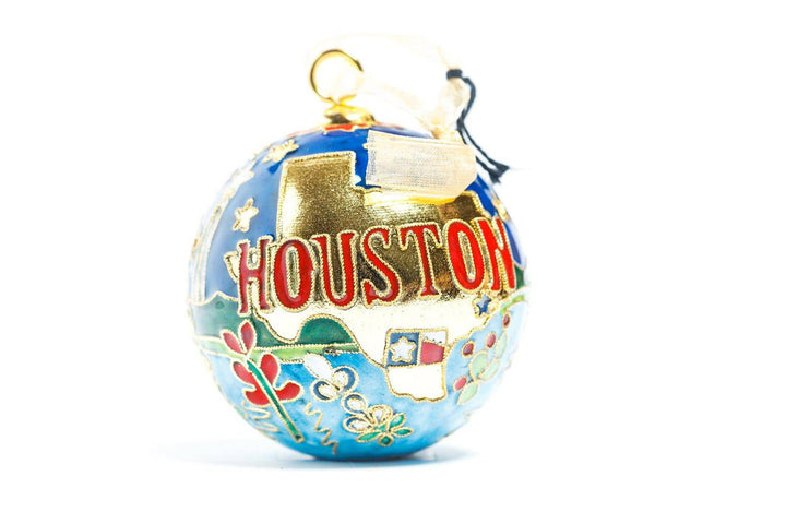 Houston, Texas Night Skyline Round Cloisonné Christmas Ornament