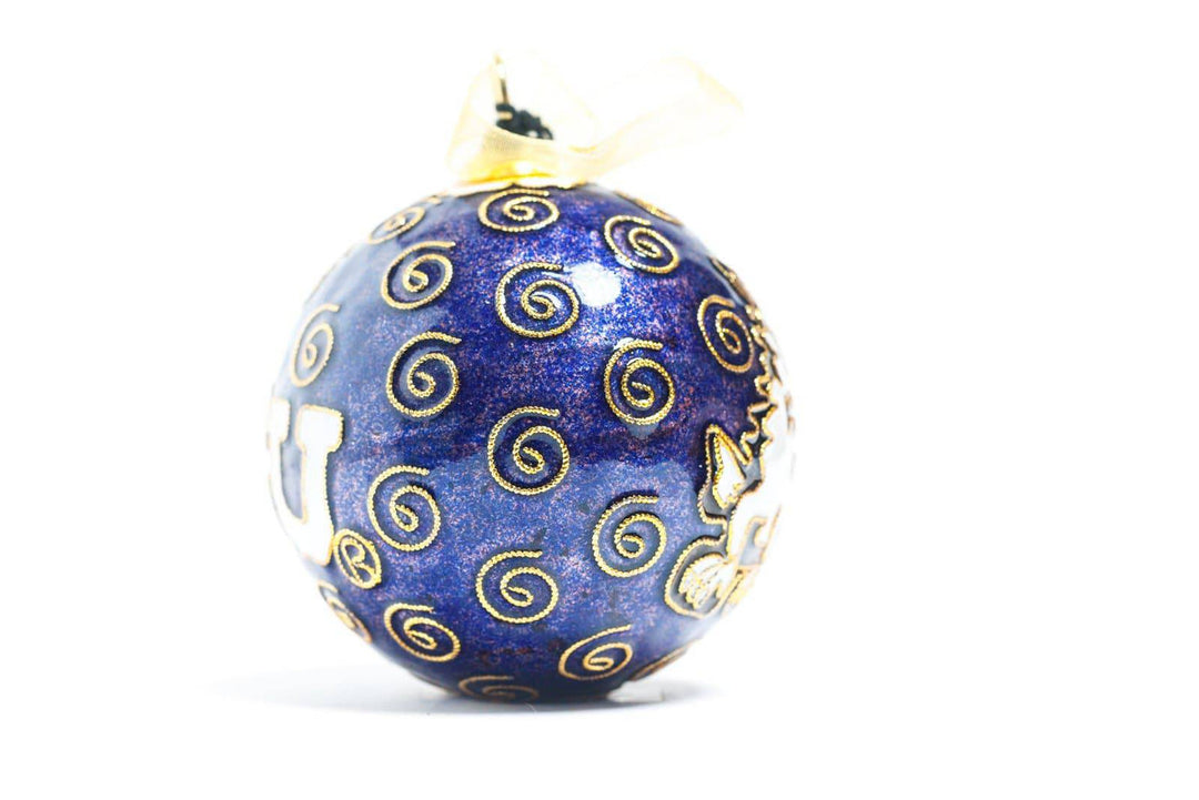 TCU Horned Frogs TCU & Horned Frog Logos Purple Background Round Cloisonné Christmas Ornament
