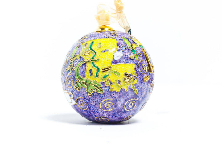 State of Louisiana Icons with Purple Background Cloisonné Christmas Ornament