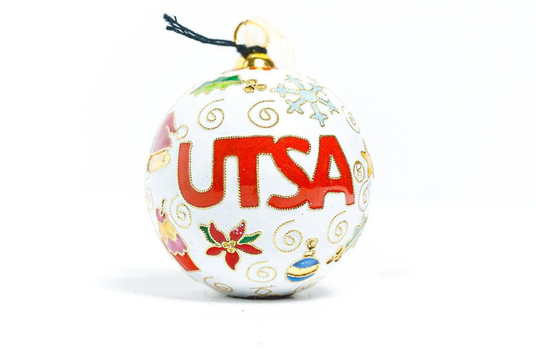 University of Texas at San Antonio UTSA Symbols of Christmas Round Cloisonné Christmas Ornament - White